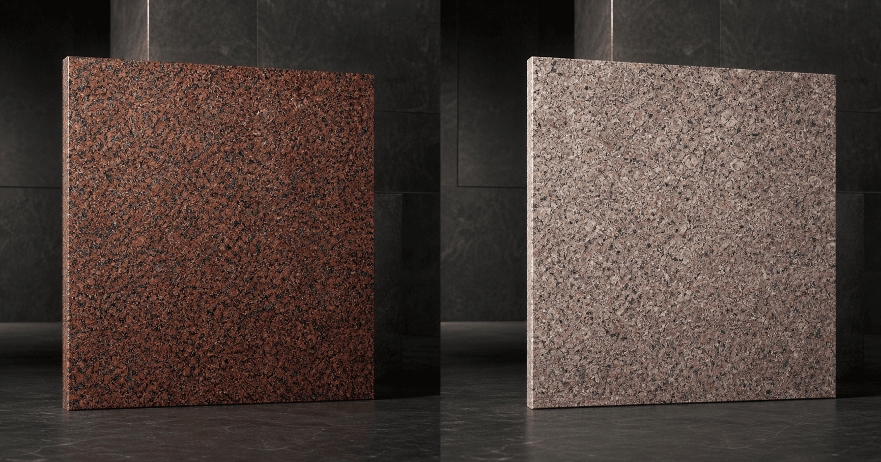 Red and rose granite slabs