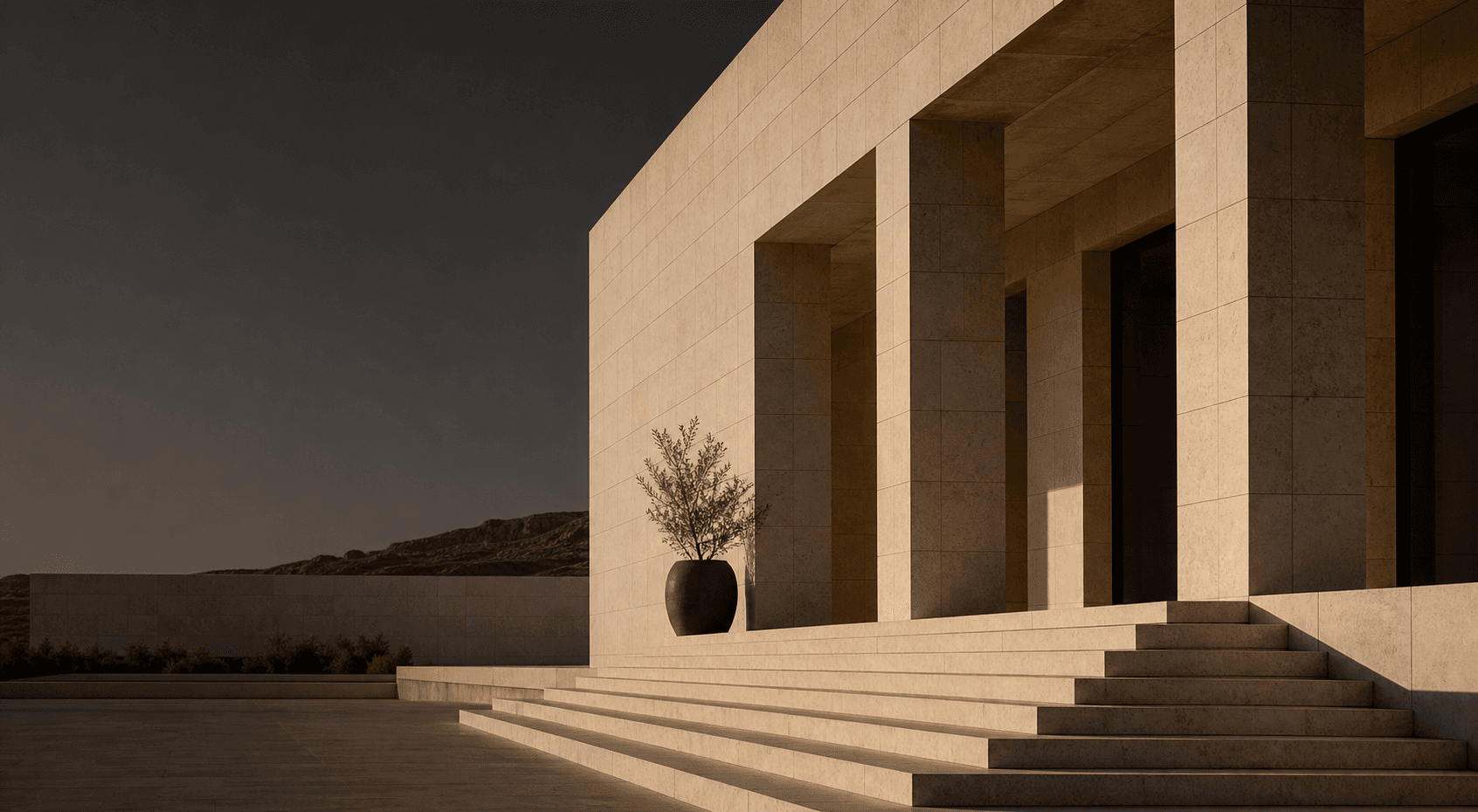 Contemporary architecture clad in warm Egyptian natural stone